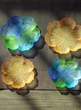 琉璃莲花茶杯杯托茶托高端彩色茶垫杯垫摆件底座绿色茶杯垫果盘垫