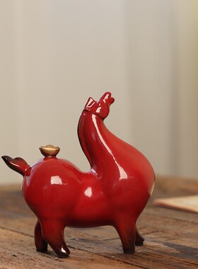 陶瓷马摆件马上有钱中式客厅办公室博古架桌面装饰红色小唐马