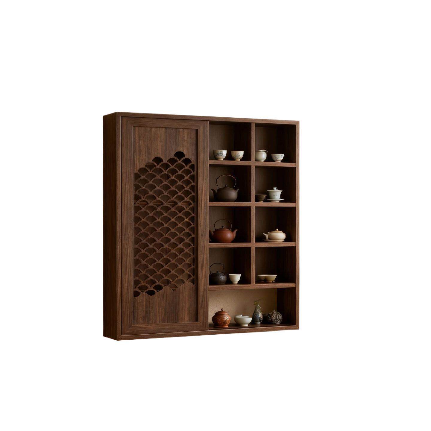 Solid wood new Chinese style retro wall shelf