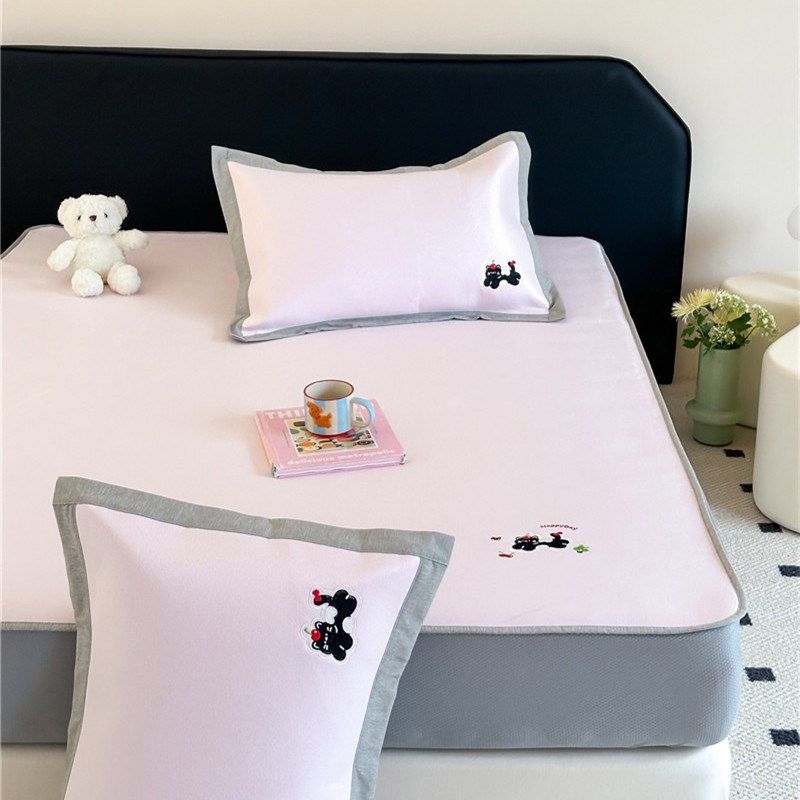 900D卡通纯色刺绣冰丝凉席三件套床笠款A类母婴抗菌裸睡空调软席,淘宝优惠券,粉丝福利购,淘宝优惠卷