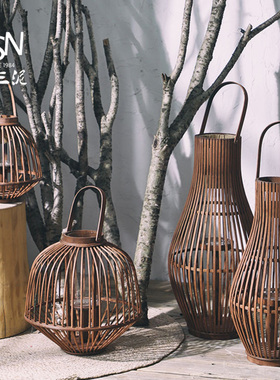 御三泥竹编手工灯笼喜庆蜡烛灯泡条状编制手提挂饰悬挂创意灯罩