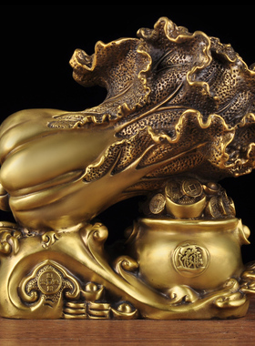 黄铜白菜聚宝盆摆件中式招财家居客厅玄关电视柜装饰品开业礼品