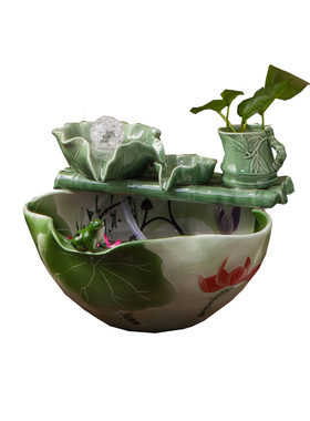 陶瓷流水喷泉客厅摆件雾化加湿器水景招财鱼缸创意开业礼品