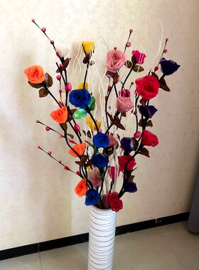 叶脉干花客厅落地摆件干花假花仿真干枝插花玫瑰新房装饰电视柜旁