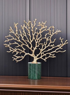 幸福珊瑚树高档大理石金属工艺品新家客厅电视柜样板房软装艺术品