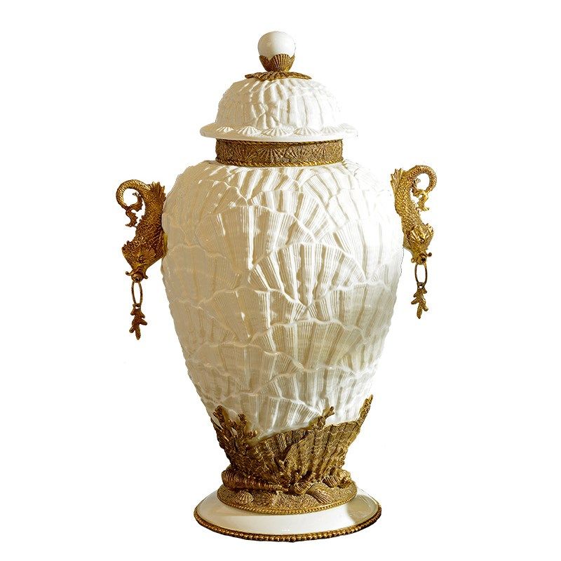 欧式陶瓷配铜储物罐摆件美式软装饰品玄关酒柜贝壳将军罐将军坛,淘宝优惠券,粉丝福利购,淘宝优惠卷