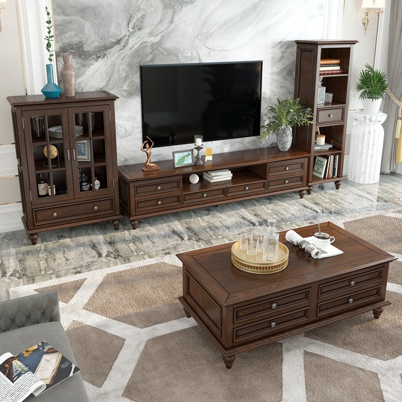 巴彼伦美式全实木电视柜乡村小户型白蜡木客厅茶几电视柜组合家具,淘宝优惠券,粉丝福利购,淘宝优惠卷