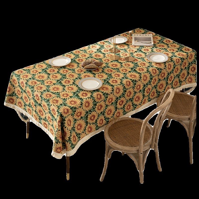 向日葵桌布布艺餐桌布太阳花法式油画茶几盖布客厅餐厅长方形台布,淘宝优惠券,粉丝福利购,淘宝优惠卷