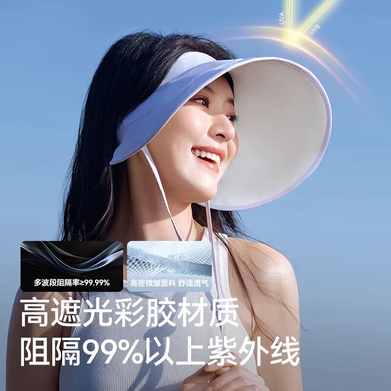 伯希和防晒帽女户外防紫外线彩胶大帽檐空顶帽可折叠全脸遮阳帽
