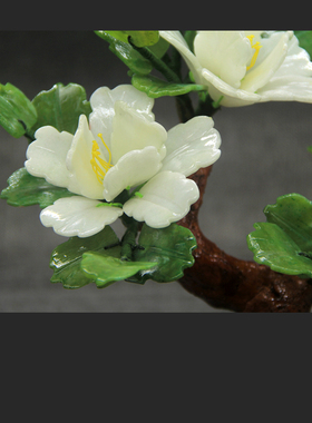 玉石雕刻牡丹花摆件中式客厅酒柜装饰品办公室家居创意牡丹花盆景