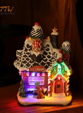 饼干人彩色城堡桌面摆件带灯发光新年圣诞节日氛围礼物家居饰品