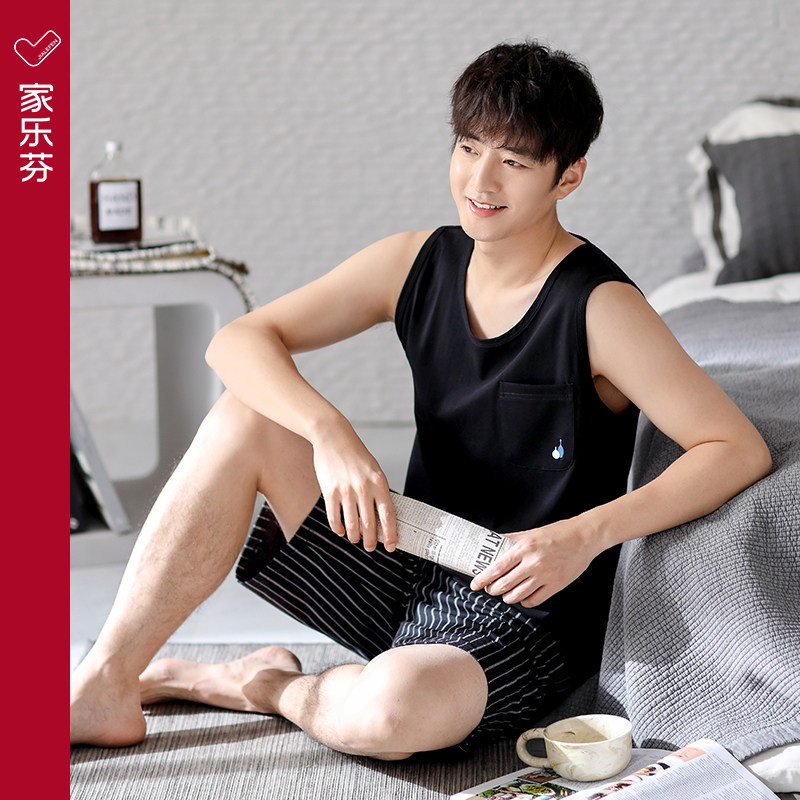 家乐芬睡衣男士夏季纯棉背心无袖短裤家居服男款夏款薄款大码套装,淘宝优惠券,粉丝福利购,淘宝优惠卷