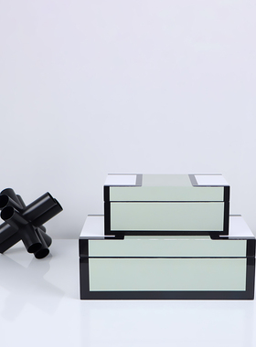 创意简约黑白绿拼色首饰盒收纳盒摆件轻奢展示柜装饰品卧室衣帽间
