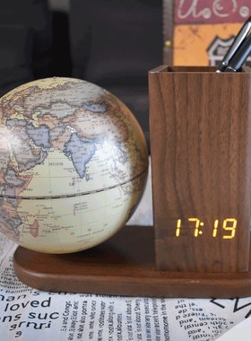 funglobe地球仪13cm中学生小号笔筒充电时钟音乐铃学生用发光夜灯