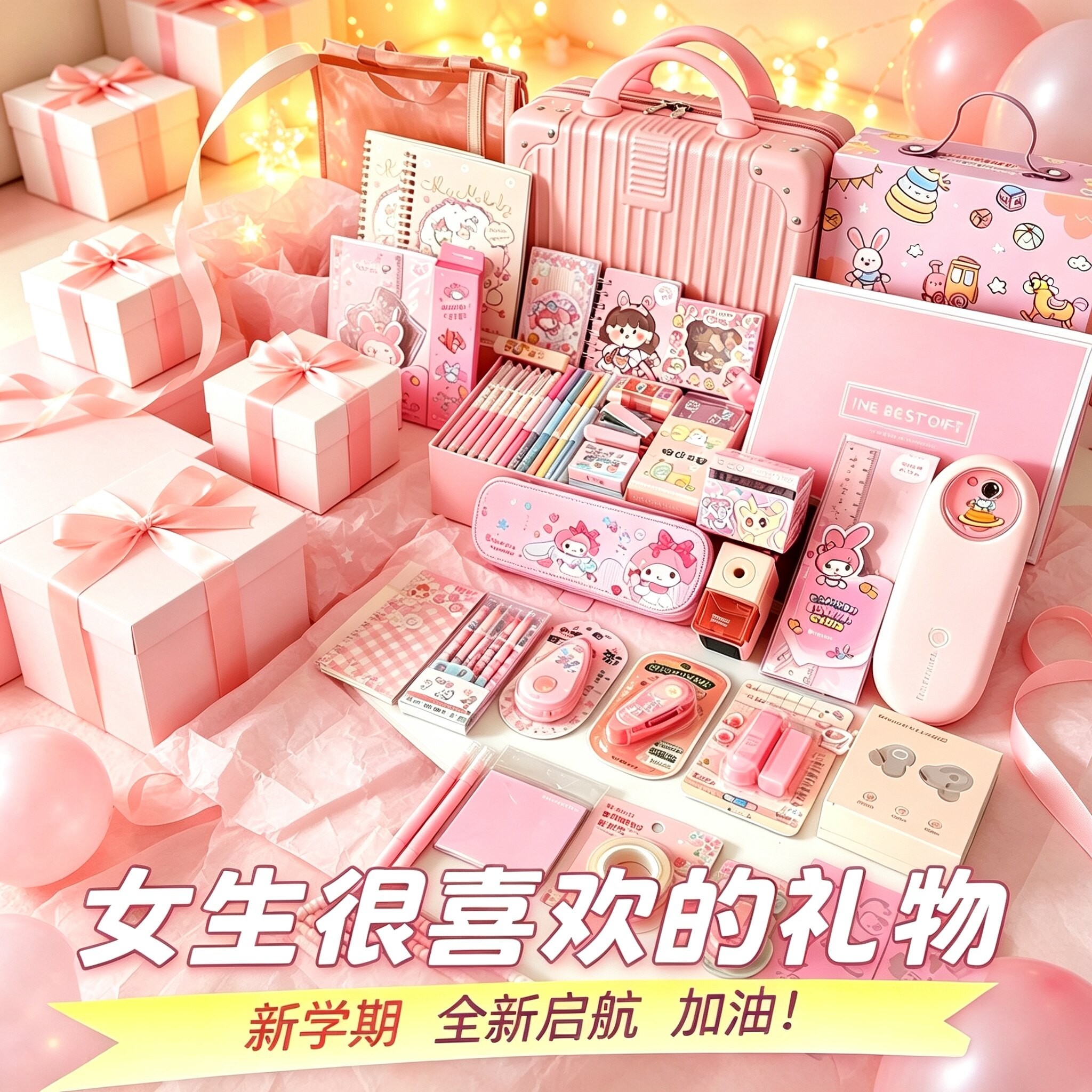Girls stationery set gift box school gift package first grade children's school supplies gift primary school students junior high school students special practical stationery supplies birthday souvenir girl heart gift