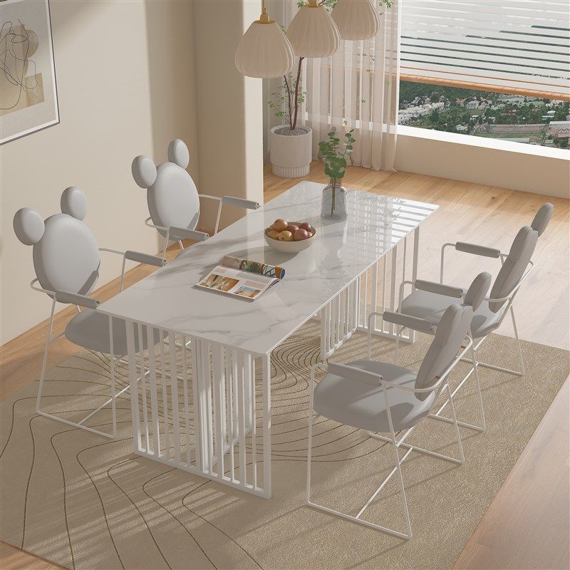 法式奶油风家用白色岩板餐桌椅现代家居极简长方形餐厅吃饭桌椅子,淘宝优惠券,粉丝福利购,淘宝优惠卷