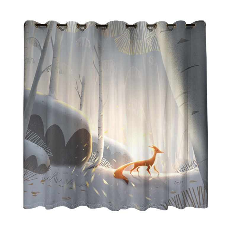 现代男女孩房可爱小狐狸儿童窗帘打孔款全遮光隔断隔热遮阳定制帘,淘宝优惠券,粉丝福利购,淘宝优惠卷