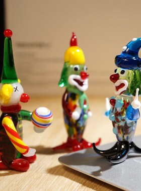 马戏团小丑手工玻璃小摆件琉璃可爱卡通办公室桌台面装饰工艺品