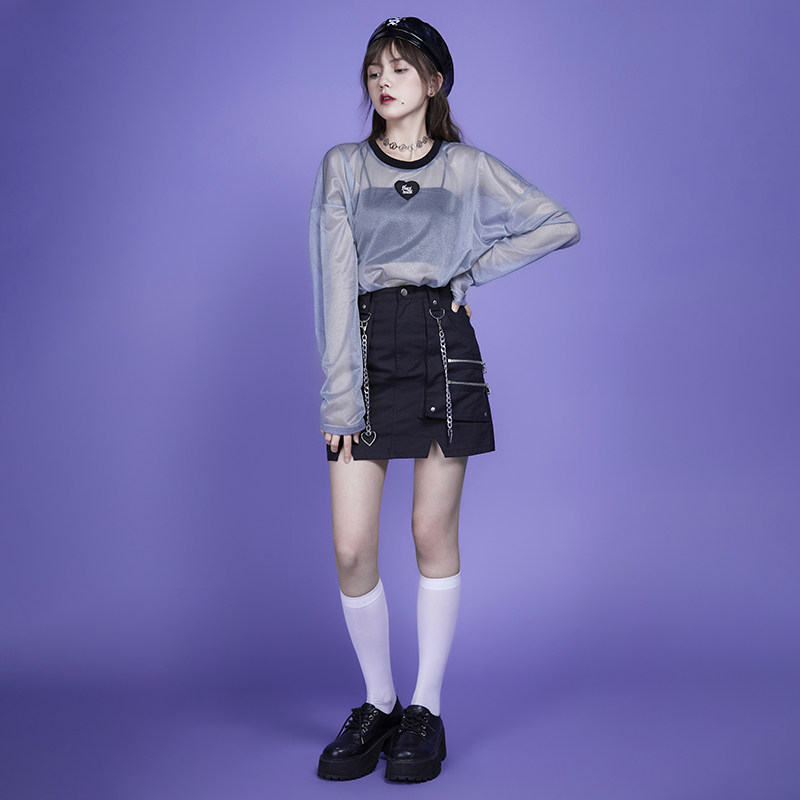 SagiDolls少女斗志#银河碎片#人鱼姬灰蓝网纱T恤卫衣型罩衫超显白,淘宝优惠券,粉丝福利购,淘宝优惠卷