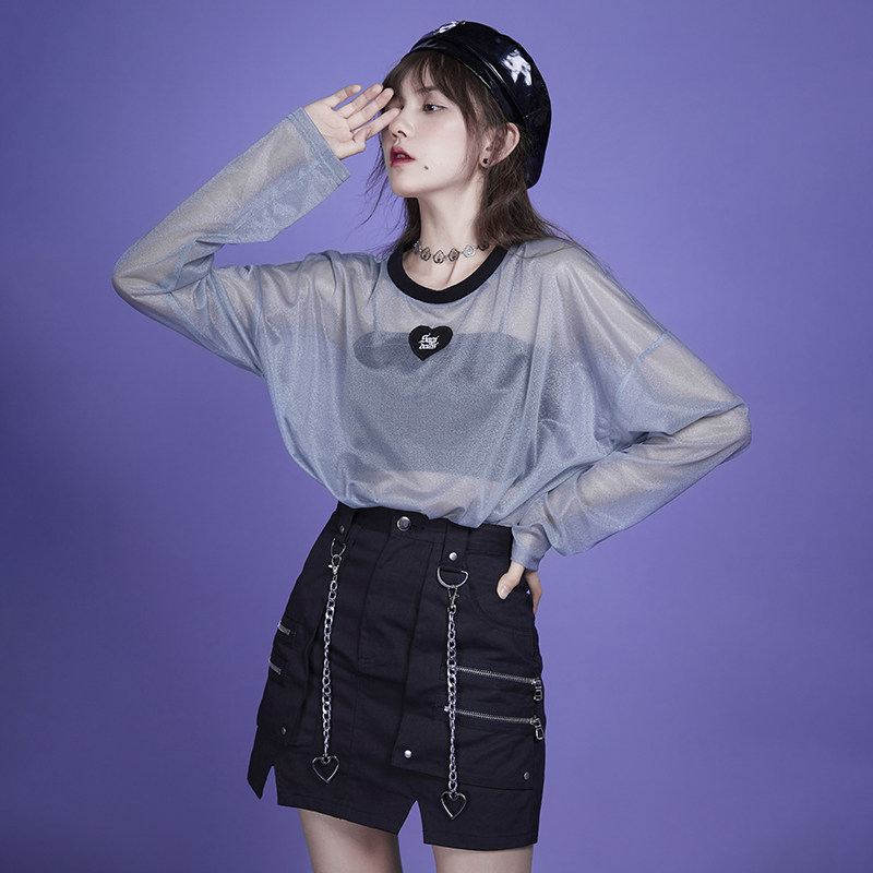 SagiDolls少女斗志#银河碎片#人鱼姬灰蓝网纱T恤卫衣型罩衫超显白,淘宝优惠券,粉丝福利购,淘宝优惠卷