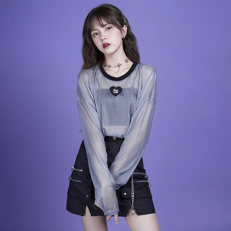 SagiDolls少女斗志#银河碎片#人鱼姬灰蓝网纱T恤卫衣型罩衫超显白,淘宝优惠券,粉丝福利购,淘宝优惠卷