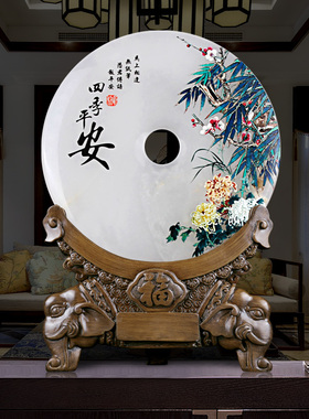 天然玉石平安扣艺术摆件现代中式客厅电视柜博古架家庭室内装饰品