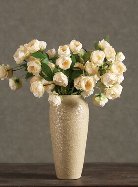 欧式陶瓷花瓶摆件客厅插干花仿真玫瑰假花装饰品家居餐桌电视柜