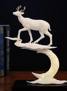 东方泥土 陶瓷鹿摆件家居客厅电视柜酒柜办公室桌面装饰/一路青云