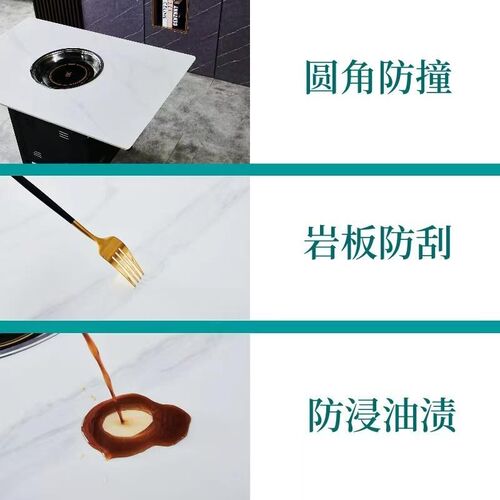 商用餐饮火锅桌仿百大理石桌椅组合韩式燃气灶电磁炉一体折叠桌 - 图3