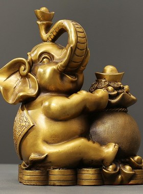 纯铜大象摆件一对招财镇宅财福坐象客厅玄关办公室乔迁家居工艺品