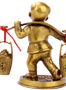 铜挑财运财童子摆件送财善财童子家居装饰铜工艺礼品摆设