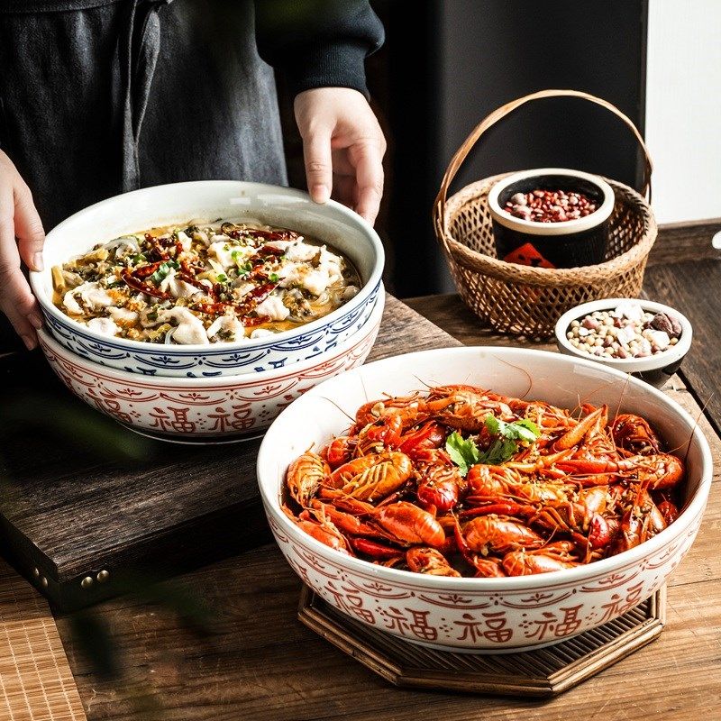 碗陶瓷福字碗装小龙虾专用盘子酸菜鱼碗商用水煮鱼大盆碗大碗家用,淘宝优惠券,粉丝福利购,淘宝优惠卷
