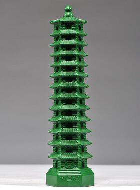 木雕文昌塔摆件九层木质雕刻绿色文昌塔13层客厅办公室工艺品