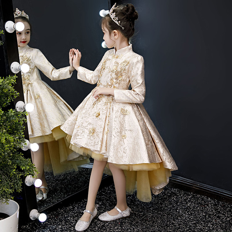 女童公主裙高端花童秋冬小女孩中式生日礼服主持人钢琴演出服冬季,淘宝优惠券,粉丝福利购,淘宝优惠卷