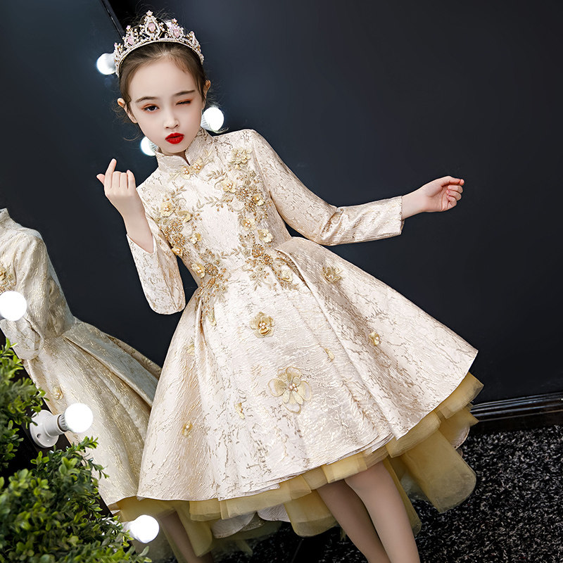 女童公主裙高端花童秋冬小女孩中式生日礼服主持人钢琴演出服冬季,淘宝优惠券,粉丝福利购,淘宝优惠卷