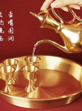 结婚老式敬酒铜酒壶纯铜酒杯套装家用手工烫清黄酒壶怀旧黄铜摆件