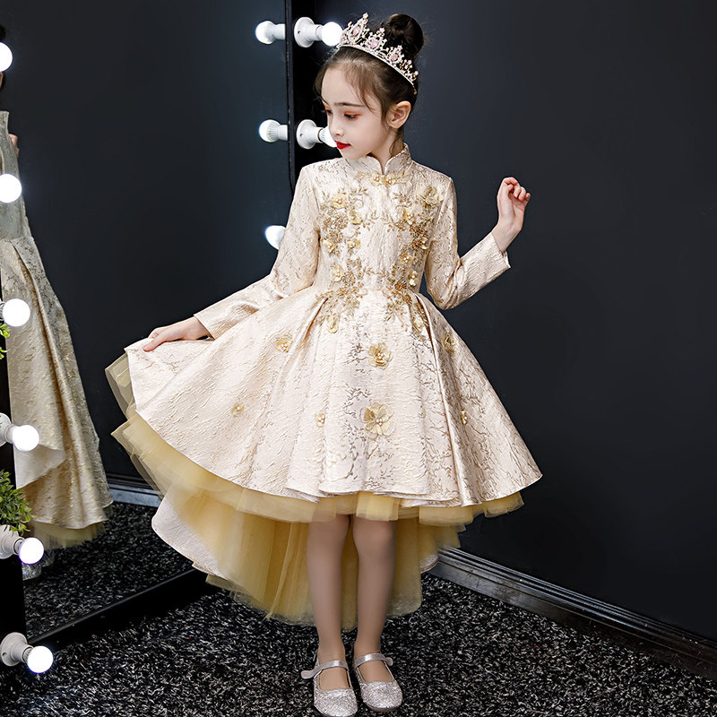 女童公主裙高端花童秋冬小女孩中式生日礼服主持人钢琴演出服冬季,淘宝优惠券,粉丝福利购,淘宝优惠卷