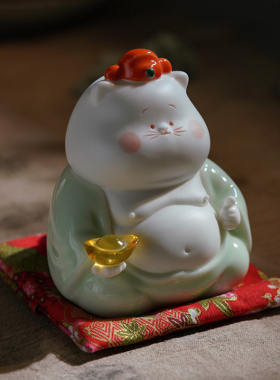 招财猫陶瓷可爱摆件小猫咪家居客厅装饰店铺开业工艺品礼品发财猫