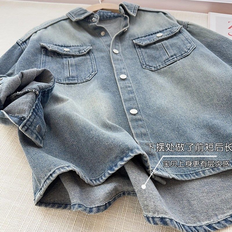 儿童软牛仔外套2024年秋季新款中大童翻领外套男女童牛仔衬衣洋气,淘宝优惠券,粉丝福利购,淘宝优惠卷