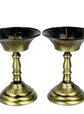 中式合金蜡烛台复古烛台小针灯莲花灯一对