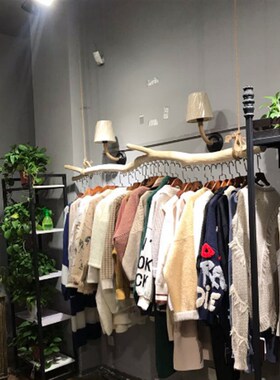 服装店展示架男装店树枝吊顶麻绳挂衣架女装店铺装修木质创意挂钩