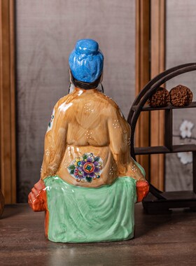 手工彩绘鲁班祖师爷像陶瓷摆件 木锯工神匠工匠班门弄斧神像供奉