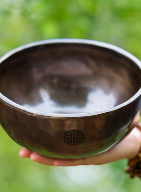 空铜玄色加厚满月颂钵尼泊尔手工佛音钵磬摆件音疗冥想钵法器治愈