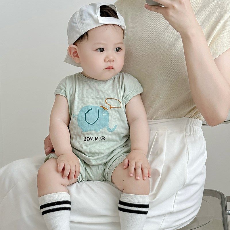 婴儿衣服夏季男童薄款纯棉背心套装男宝宝可爱无袖短裤卡通女童装,淘宝优惠券,粉丝福利购,淘宝优惠卷