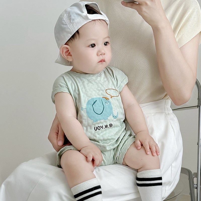 婴儿衣服夏季男童薄款纯棉背心套装男宝宝可爱无袖短裤卡通女童装,淘宝优惠券,粉丝福利购,淘宝优惠卷