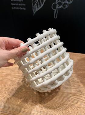 北欧风丹麦Ferm Living Ceramic Basket手工陶瓷编织篮工具收纳筐