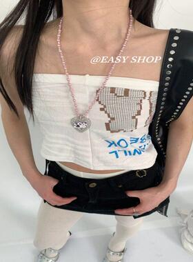 韩系千禧百搭猫咪珐琅紫色珍珠项炼女轻奢小众长款毛衣炼项炼颈饰