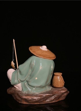 石湾公仔陶瓷摆件创意工艺品假山盘景鱼缸姜太公钓鱼摆件礼品渔翁