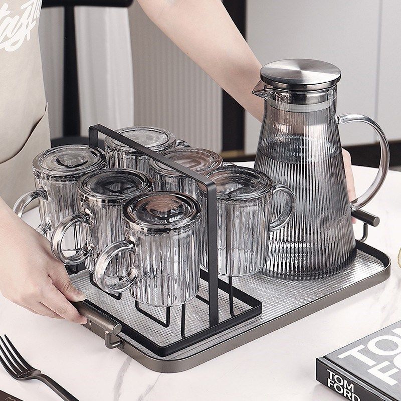 现代高级感玻璃杯套装家用水杯客厅待客茶杯家庭喝水杯子杯架杯具,淘宝优惠券,粉丝福利购,淘宝优惠卷