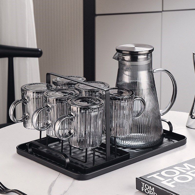 现代高级感玻璃杯套装家用水杯客厅待客茶杯家庭喝水杯子杯架杯具,淘宝优惠券,粉丝福利购,淘宝优惠卷